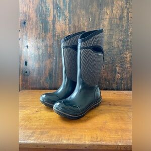 Classic Black Rain Boots with Herringbone Upper